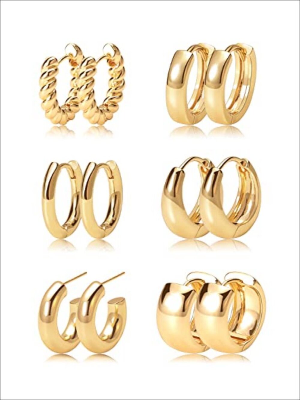 14k Gold Plated Huggie Hoop Earrings Set Hypoallergenic